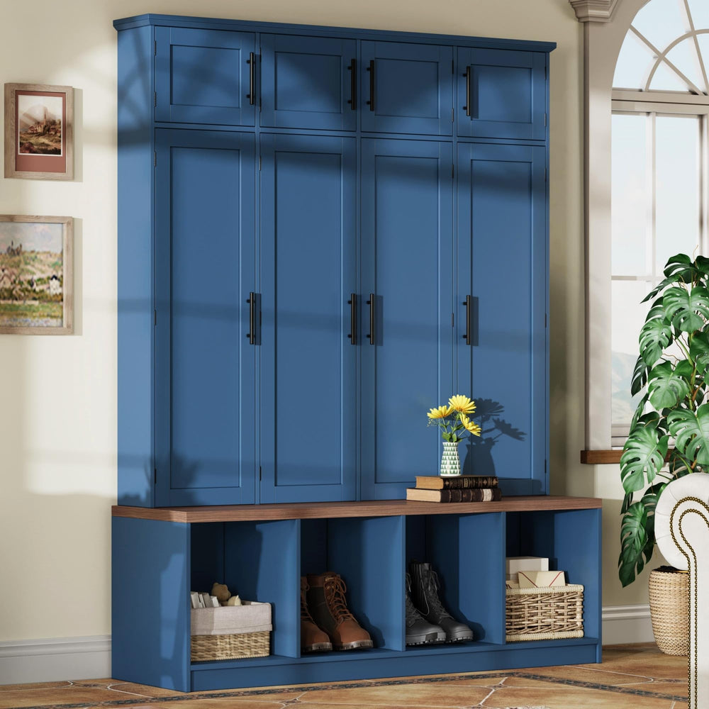 4-in-1 Entryway Hall Tree with Bench & Storage Cabinet