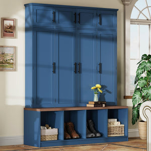 4-in-1 Entryway Hall Tree with Bench & Storage Cabinet