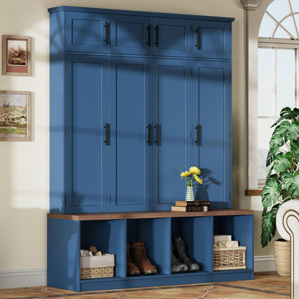 4-in-1 Entryway Hall Tree with Bench & Storage Cabinet