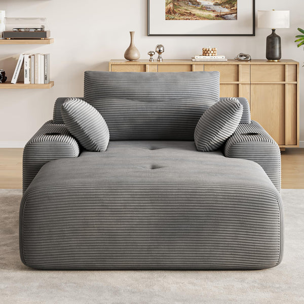 69" Oversized Boneless Chaise Lounge Chair with Cup Holders & Storage