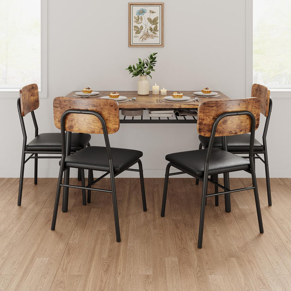 5-Piece Dining Table Set with Storage Rack & Upholstered Chairs