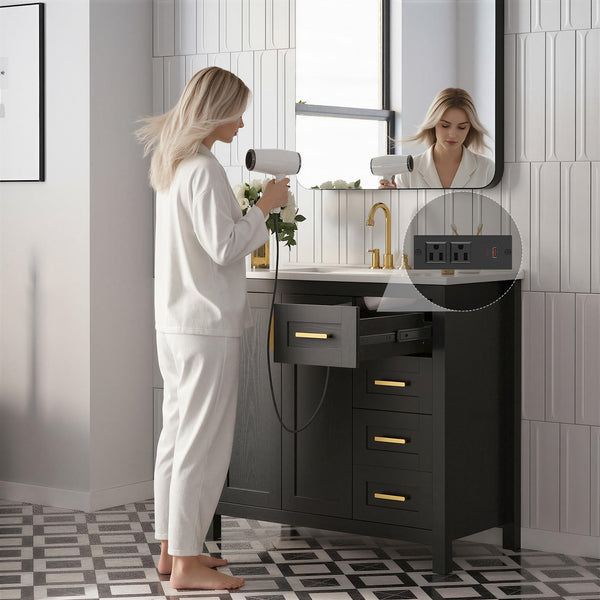 36-Inch Black Bathroom Vanity with Sink and Storage