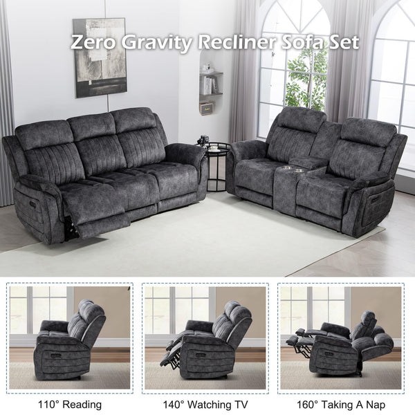 Power Reclining Sofa & Loveseat Set with USB Port, Console & Cup Holders