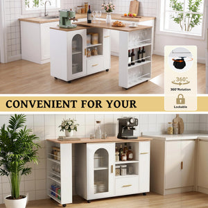 Swivel Kitchen Island with Storage, Drawers & Shelves