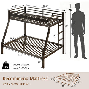Heavy Duty Metal Bunk Bed Twin Over Full with Safety Guardrail & Ladder