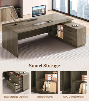 L-Shaped Executive Desk with Power Outlets & Storage
