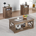 3-Piece Farmhouse Coffee Table Set with End Tables & Charging Station