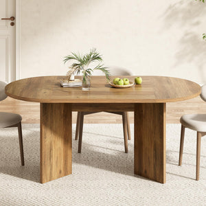 63-Inch Oval Farmhouse Dining Table with Metal Base