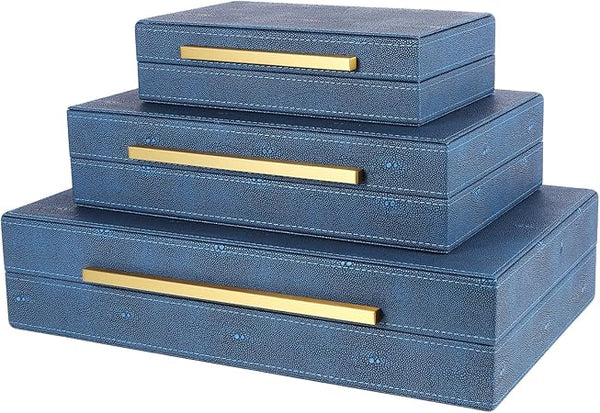 Faux Leather Decorative Boxes with Lids – Set of 3 Nesting Storage Boxes