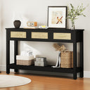 Rattan Console Table with 3 Drawers – Narrow Entryway Sofa Table with Storage