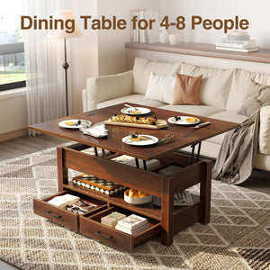 Split Lift-Top Coffee Table with Drawers & Hidden Storage