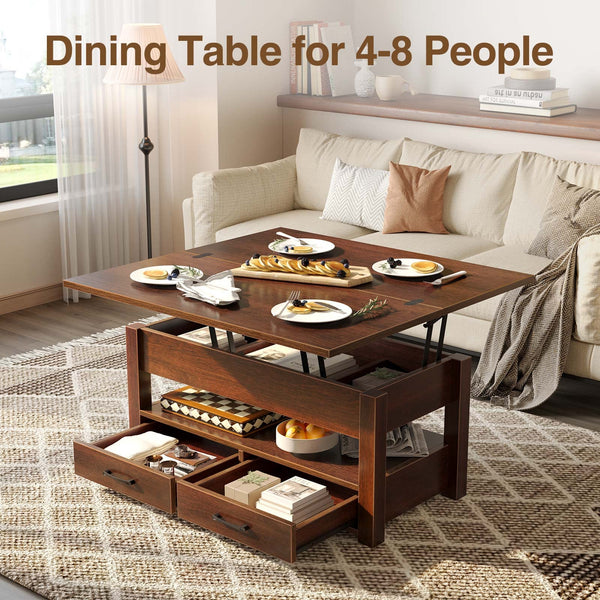 Split Lift-Top Coffee Table with Drawers & Hidden Storage