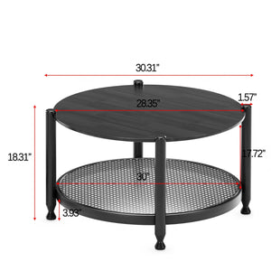 Round Coffee Table with Rattan Storage Shelf