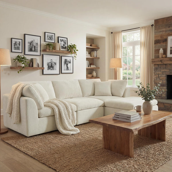 L-Shaped Modular Sectional Sofa with Ottoman – Chenille Fabric