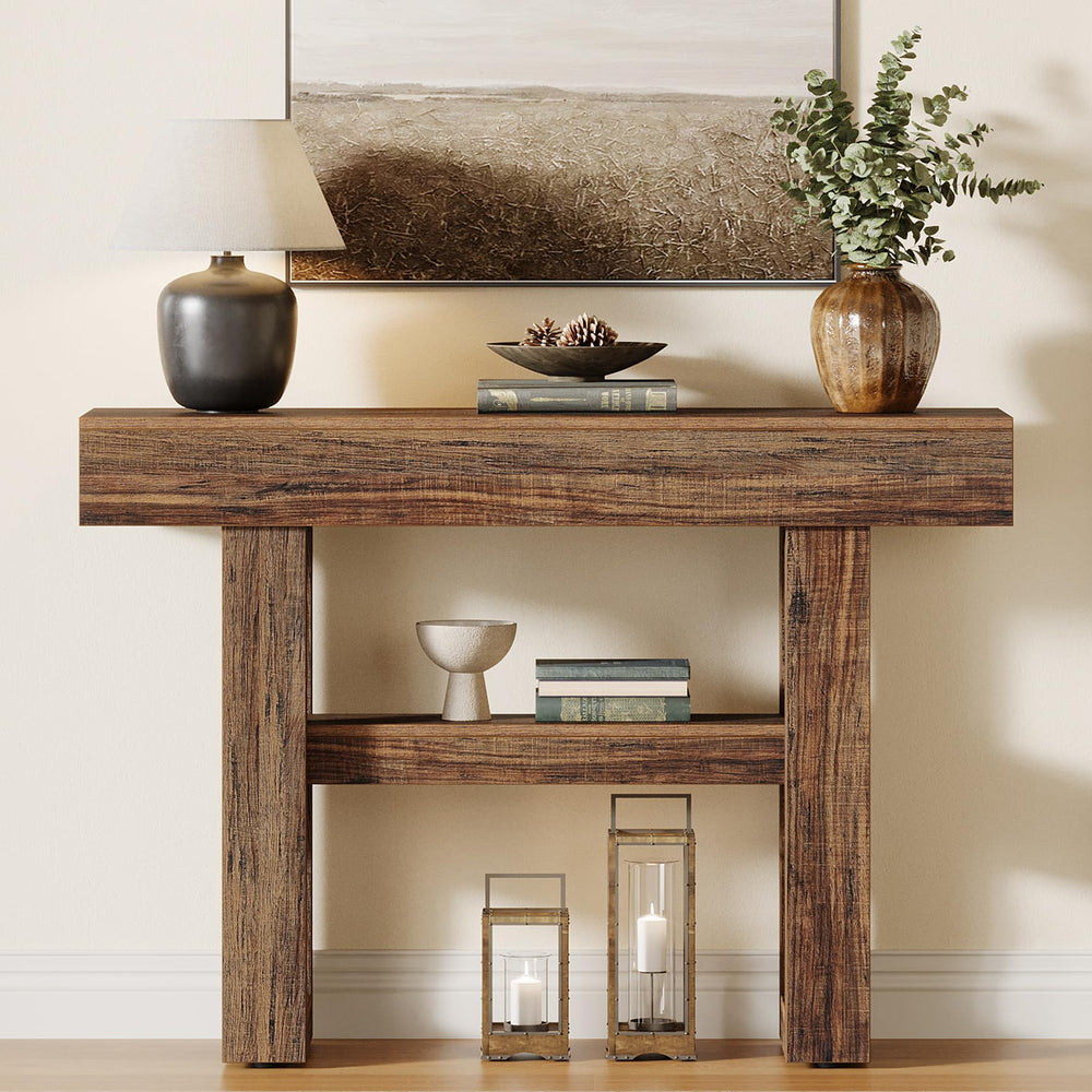 Farmhouse Console Table 2-Tier with Storage Shelves