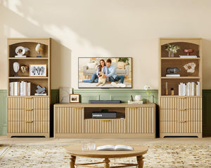 Modern Fluted TV Stand with Drawer, Cabinet & Open Shelf