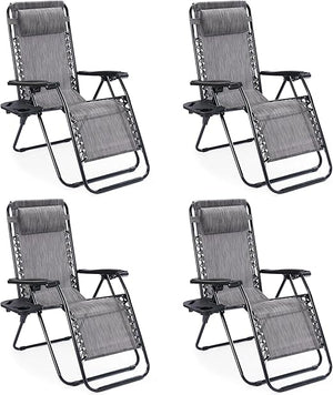 Zero Gravity Outdoor Lounge Chair Set of 2 with Cup Holder & Adjustable Pillow