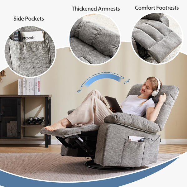 Swivel Recliner Chair with Massage, Heating & Footrest