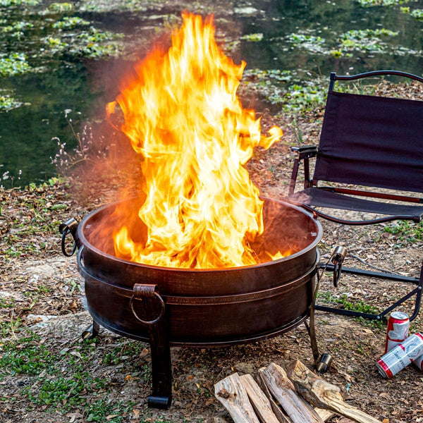 36-Inch Round Wood Burning Fire Pit with Grill, Lid & Cover