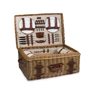 Wicker Picnic Basket Set for 4 – Luxury Deluxe Service with Blanket