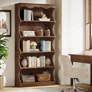 5-Tier Tall Bookcase with Curved-Edge Design