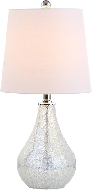 Seashell Coastal Mini LED Table Lamp with White Linen Drum Shade