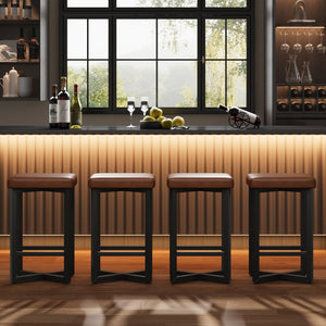 Counter Height Backless Bar Stools with PU Leather Seat & Metal Frame