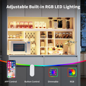 71" Tall Kitchen Pantry Cabinet with LED Light & Charging Station