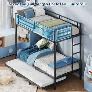 Triple Bunk Bed with Trundle – Twin Over Twin Metal Frame for Kids & Teens