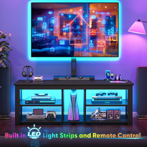 TV Stand with Swivel Mount, Power Outlet & LED Lights for 55–65 Inch TVs