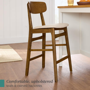 Counter Height Bar Stools Set of 2 with Cushioned Seat & Curved Backrest