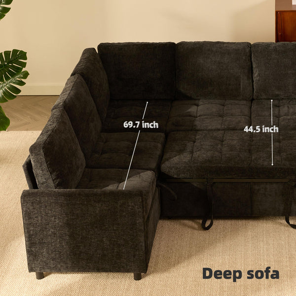 Modular Sectional Sleeper Sofa with Pull-Out Bed & Storage | Chenille | 107"