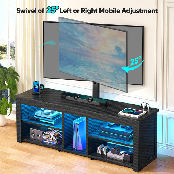 TV Stand with Swivel Mount, Power Outlet & LED Lights for 55–65 Inch TVs