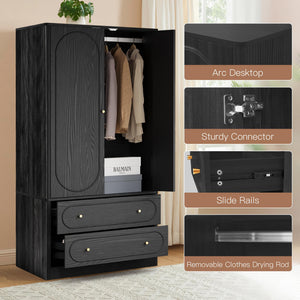 Fluted Wardrobe Closet Set of 2 – Black