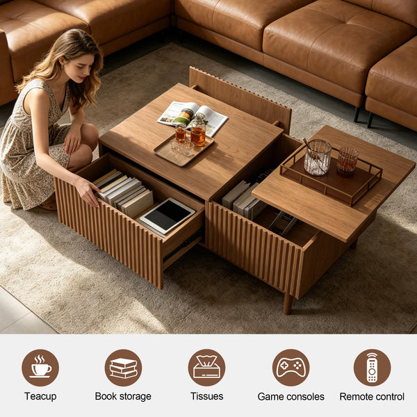 Lift Top Coffee Table with Hidden Storage & Drawers
