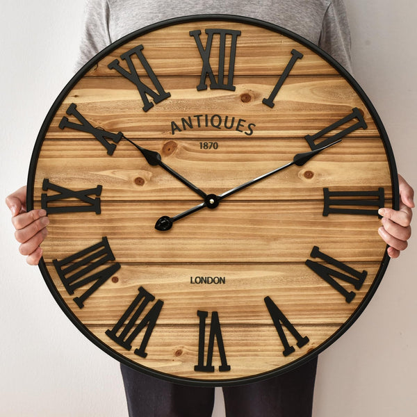 Farmhouse Wall Clock – Silent, Battery-Operated, Rustic Wood Finish