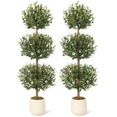 5 ft Artificial Olive Tree Triple Ball Topiary with Moss Pot – Indoor Outdoor Faux Plant
