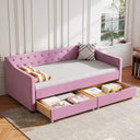 Upholstered Daybed with Storage Drawers | Linen Sofa Bed Twin & Full