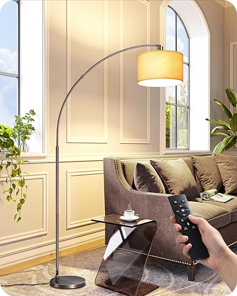 Modern Arc Floor Lamp with Remote & Dimmable Bulb