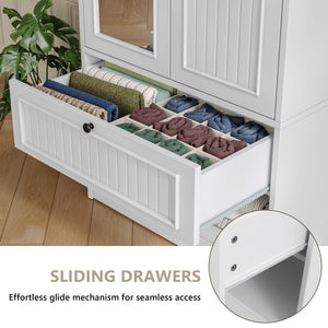 Wood Armoire Wardrobe with Mirror & Drawer