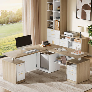 L-Shaped Electric Standing Desk with Storage & Privacy Panel