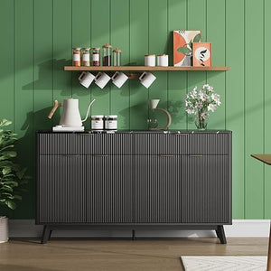 60" Buffet Sideboard Cabinet with Drawers & Wave Doors