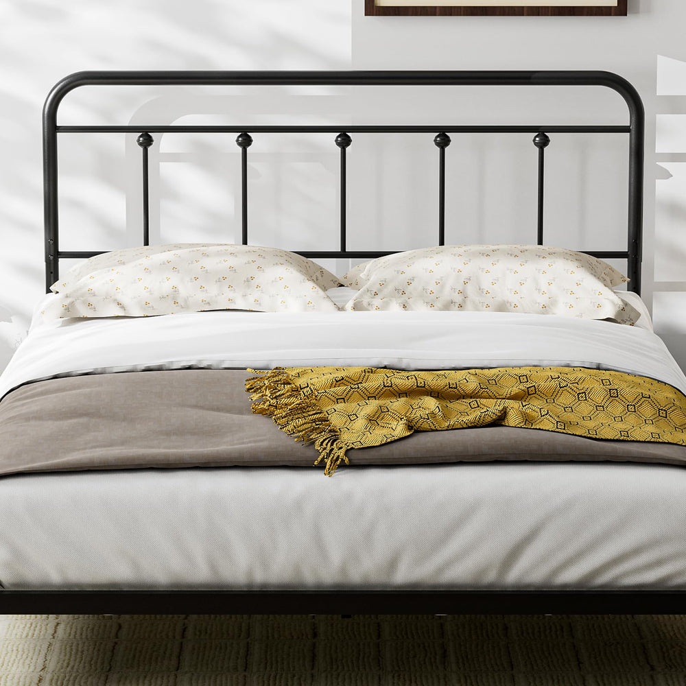 Queen Size Metal Farmhouse Headboard – Adjustable Height, Black