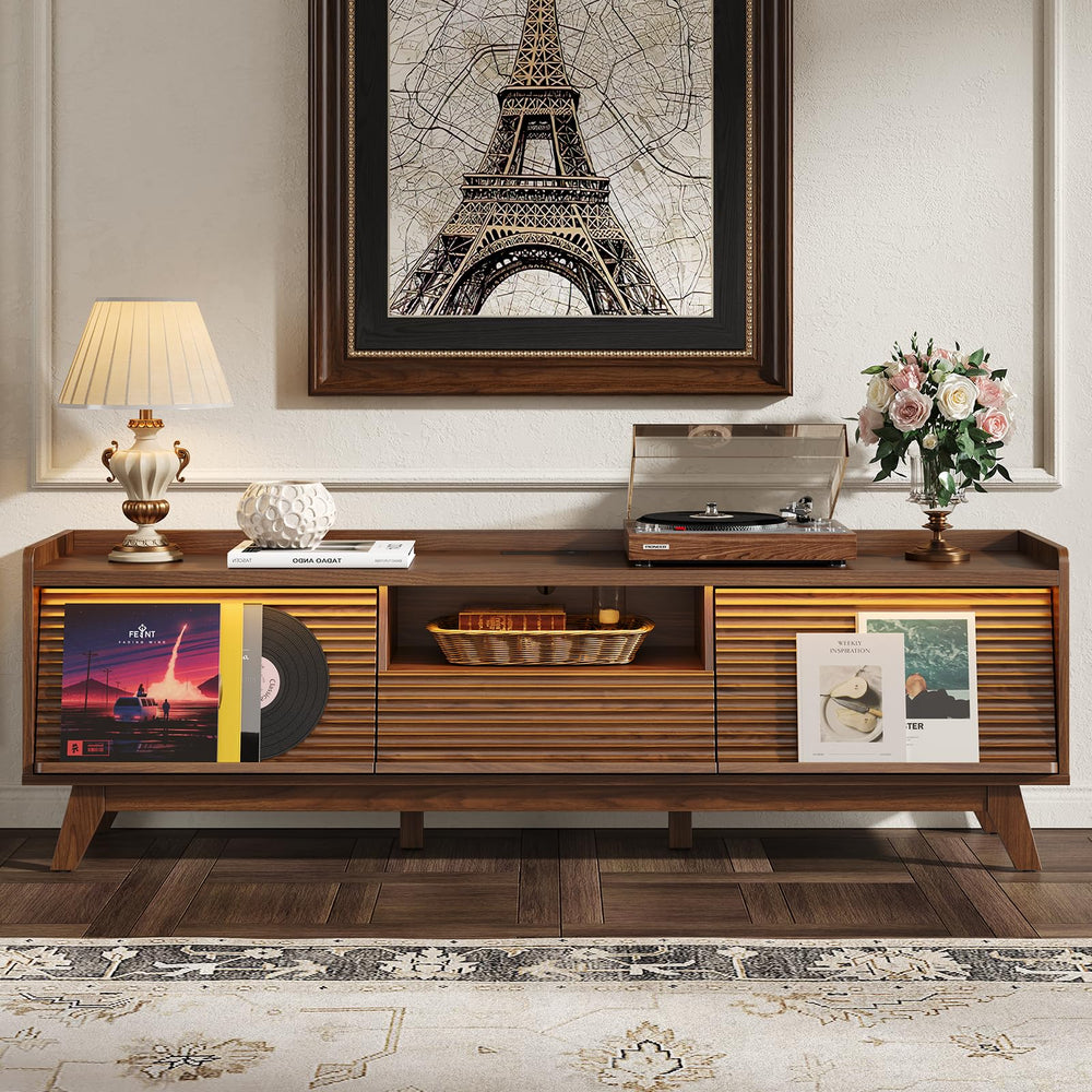 70-Inch Mid-Century TV Stand with LED Lights & Storage