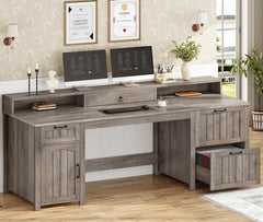 63" Farmhouse Executive Desk with Drawers, Storage Cabinet & Monitor Stand