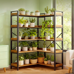 5-Tier L-Shaped Corner Bookshelf with Metal Frame