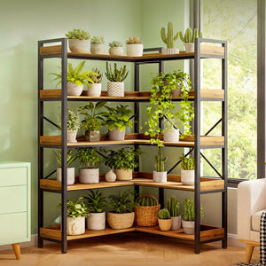 5-Tier L-Shaped Corner Bookshelf with Metal Frame