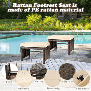 2-Pc Outdoor Rattan Ottoman Set with Removable Cushions