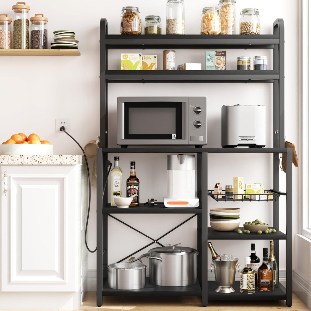 5-Tier Baker's Rack with Wire Basket & Built-In Power Outlets
