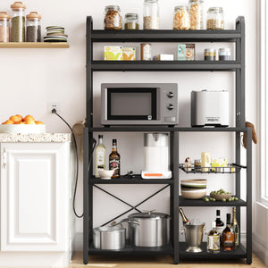5-Tier Baker's Rack with Wire Basket & Built-In Power Outlets